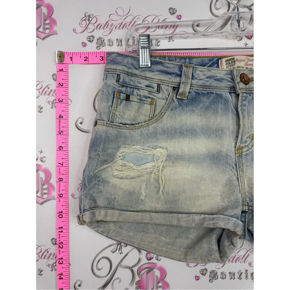 Original denim factory Distressed Light Wash Denim Shorts - Women